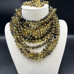 Baltık Damla Kehribar Kolye — Fosilli Yeşil Toprak Renk, Unisex Yetişkin, Sertifikalı (ipek-279)