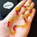 Kız Erkek, Kırmızı Karamel Yeşil 3 Renkli, Yuvarlak Kesim Baltık Kehribar Kolye, Sertifikalı (ipek-348)