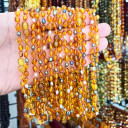 Kız Erkek, İnci Detaylı, Yassı Kesim Baltık Kehribar Kolye, Sertifikalı (ipek-349)