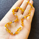 Kız Erkek, İnci Detaylı, Yassı Kesim Baltık Kehribar Kolye, Sertifikalı (ipek-349)