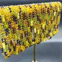 Karamel Yeşil Vişne 3 Renkli, Parlak, Yuvarlak Kesim Baltık Kehribar Kolye, Yenidoğan Hediyesi (ipek-520)