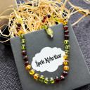 Karamel Yeşil Vişne 3 Renkli, Parlak, Yuvarlak Kesim Baltık Kehribar Kolye, Yenidoğan Hediyesi (ipek-520)