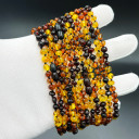 Kız Erkek, Konyak Vişne Sarı 3 Renkli, Parlak, Yuvarlak Kesim Baltık Kehribar Kolye, Sertifikalı (ipek-521)