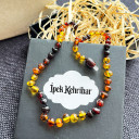 Kız Erkek, Konyak Vişne Sarı 3 Renkli, Parlak, Yuvarlak Kesim Baltık Kehribar Kolye, Sertifikalı (ipek-521)