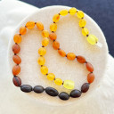 Kız Erkek, Mat Gökkuşağı 4 Renkli, Yuvarlak Kesim Baltık Kehribar Kolye, Sertifikalı (ipek-522)