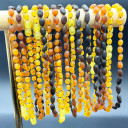 Kız Erkek, Mat Gökkuşağı 4 Renkli, Yuvarlak Kesim Baltık Kehribar Kolye, Sertifikalı (ipek-522)