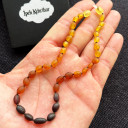 Kız Erkek, Mat Gökkuşağı 4 Renkli, Yuvarlak Kesim Baltık Kehribar Kolye, Sertifikalı (ipek-522)