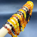 Kız Erkek, Mat Gökkuşağı 4 Renkli, Yuvarlak Kesim Baltık Kehribar Kolye, Sertifikalı (ipek-522)