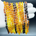 Kız Erkek, Mat Gökkuşağı 4 Renkli, Yuvarlak Kesim Baltık Kehribar Kolye, Sertifikalı (ipek-522)