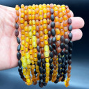 Kız Erkek, Mat Gökkuşağı 4 Renkli, Yuvarlak Kesim Baltık Kehribar Kolye, Sertifikalı (ipek-522)