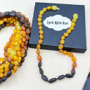 Kız Erkek, Mat Gökkuşağı 4 Renkli, Yuvarlak Kesim Baltık Kehribar Kolye, Sertifikalı (ipek-522)