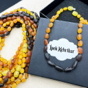 Kız Erkek, Mat Gökkuşağı 4 Renkli, Yuvarlak Kesim Baltık Kehribar Kolye, Sertifikalı (ipek-522)