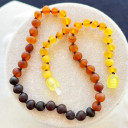 Mat Gökkuşağı, Kahverengi İp, Yuvarlak Kesim Baltık Kehribar Kolye, Yenidoğan Hediyesi (ipek-523)