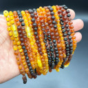 Mat Gökkuşağı, Kahverengi İp, Yuvarlak Kesim Baltık Kehribar Kolye, Yenidoğan Hediyesi (ipek-523)