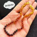 Mat Gökkuşağı, Kahverengi İp, Yuvarlak Kesim Baltık Kehribar Kolye, Yenidoğan Hediyesi (ipek-523)