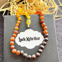 Mat Gökkuşağı, Kahverengi İp, Yuvarlak Kesim Baltık Kehribar Kolye, Yenidoğan Hediyesi (ipek-523)