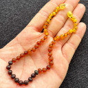 Mat Gökkuşağı, Kahverengi İp, Yuvarlak Kesim Baltık Kehribar Kolye, Yenidoğan Hediyesi (ipek-523)