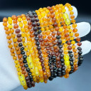 Mat Gökkuşağı, Kahverengi İp, Yuvarlak Kesim Baltık Kehribar Kolye, Yenidoğan Hediyesi (ipek-523)