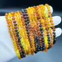 Mat Gökkuşağı, Beyaz İp, Yuvarlak Kesim Baltık Kehribar Kolye, Yenidoğan Hediyesi (ipek-524)