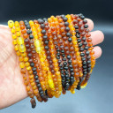 Mat Gökkuşağı, Beyaz İp, Yuvarlak Kesim Baltık Kehribar Kolye, Yenidoğan Hediyesi (ipek-524)