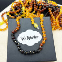 Mat Gökkuşağı, Beyaz İp, Yuvarlak Kesim Baltık Kehribar Kolye, Yenidoğan Hediyesi (ipek-524)