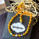 Karamel, İnci Uç Detaylı, Yassı Kesim Baltık Kehribar Kolye, Sertifikalı (ipek-525)