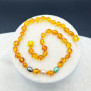 Karamel, İnci Uç Detaylı, Yassı Kesim Baltık Kehribar Kolye, Sertifikalı (ipek-525)