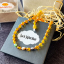 Karamel, İnci Uç Detaylı, Yassı Kesim Baltık Kehribar Kolye, Sertifikalı (ipek-525)