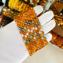 Karamel, İnci Uç Detaylı, Yassı Kesim Baltık Kehribar Kolye, Sertifikalı (ipek-525)