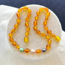 Karamel, İnci Uç Detaylı, Yassı Kesim Baltık Kehribar Kolye, Sertifikalı (ipek-525)