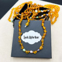 Karamel, İnci Uç Detaylı, Yassı Kesim Baltık Kehribar Kolye, Sertifikalı (ipek-525)