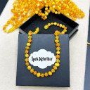 Mat Konyak Karamel Beyaz 3 Renkli, Yuvarlak Kesim Kehribar Kolye - Bebek Çocuk Diş Kolyesi (ipek-526)