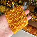 Mat Konyak Karamel Beyaz 3 Renkli, Yuvarlak Kesim Kehribar Kolye - Bebek Çocuk Diş Kolyesi (ipek-526)