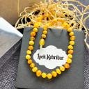 Mat Konyak Karamel Beyaz 3 Renkli, Yuvarlak Kesim Kehribar Kolye - Bebek Çocuk Diş Kolyesi (ipek-526)