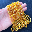 Mat Konyak Karamel Beyaz 3 Renkli, Yuvarlak Kesim Kehribar Kolye - Bebek Çocuk Diş Kolyesi (ipek-526)