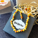 Mat Limon Konyak Karamel 3 Renkli, Yuvarlak Kesim Kehribar Kolye - Bebek Çocuk Diş Kolyesi (ipek-527)