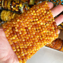 Mat Limon Konyak Karamel 3 Renkli, Yuvarlak Kesim Kehribar Kolye - Bebek Çocuk Diş Kolyesi (ipek-527)