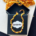 Mat Limon Konyak Karamel 3 Renkli, Yuvarlak Kesim Kehribar Kolye - Bebek Çocuk Diş Kolyesi (ipek-527)