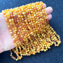 Mat Limon Konyak Karamel 3 Renkli, Yuvarlak Kesim Kehribar Kolye - Bebek Çocuk Diş Kolyesi (ipek-527)