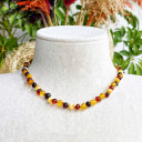 Mat Siyah Beyaz Konyak Sarı 4 Renkli Cilasız Kehribar Kolye - Unisex Yetişkin Kadın Erkek Aksesuarı (ipek-528)