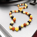 Mat Siyah Beyaz Konyak Sarı 4 Renkli Cilasız Kehribar Kolye - Unisex Yetişkin Kadın Erkek Aksesuarı (ipek-528)