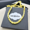 Süt Beyaz Balıksırtı Model Kehribar Kolye - Unisex Yetişkin Kadın Erkek Takısı (ipek-530)