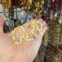 Süt Beyaz Nazar Boncuklu Kehribar Bebek Kolyesi - Hakiki Baltık Damla Kehribar Takı (ipek-531)