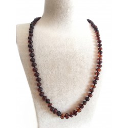 İpek Kehribar Litvanya Sertifikalı Vişne Renk Yuvarlak Kesim Baltık Kehribar Yetişkin Kadın Erkek Kolye ipek-232